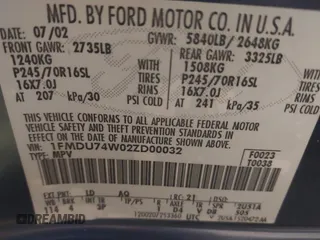 2002 Ford Explorer Eddie Bauer with VIN 1FMDU74W02ZD00032, listed as a IAAI auction lot 41526357 with Not provided miles and . Bid and sale history available at DreamBid. Image 9.