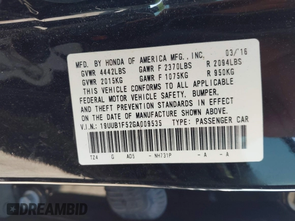 2016 Acura TLX Technology z VIN 19UUB1F52GA009535, wystawiony jako IAAI lot #41936959 z przebiegiem 130 508 mil mil oraz . Historia ofert i sprzedaży dostępna na DreamBid. Obrazek 9.