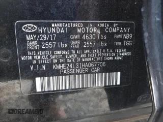 2017 Hyundai Sonata Hybrid SE with VIN KMHE24L31HA067706, listed as a Copart auction lot 63690862 with 137,346 mi miles. Bid and sale history available at carsss.com. Image 10.