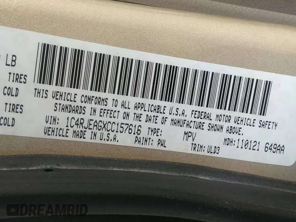 2012 Jeep Grand Cherokee Laredo with VIN 1C4RJEAGXCC157616, listed as a IAAI auction lot 42156539 with 301,661 mi miles. Bid and sale history available at carsss.com. Image 9.
