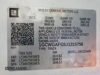 2018 Chevrolet Express Cargo Van with VIN 1GCWGAFG5J1315758, listed as a Copart auction lot 86204684 with 192,498 mi miles and Salvage Title. Bid and sale history available at carsss.com. Image 12.