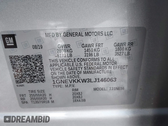2020 Chevrolet Traverse Premier with VIN 1GNEVKKW3LJ146063, listed as a IAAI auction lot 41523886 with 95,380 mi miles. Bid and sale history available at carsss.com. Image 9.