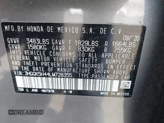 2020 Honda Fit LX with VIN 3HGGK5H44LM728355, listed as a IAAI auction lot 41986509 with 24,395 mi miles. Bid and sale history available at carsss.com. Image 9.