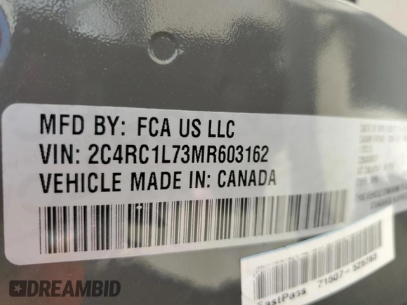 2021 Chrysler Pacifica Hybrid Touring L with VIN 2C4RC1L73MR603162, listed as a Copart auction lot 51253685 with Not provided miles and Salvage title. Bid and sale history available at DreamBid. Image 15.