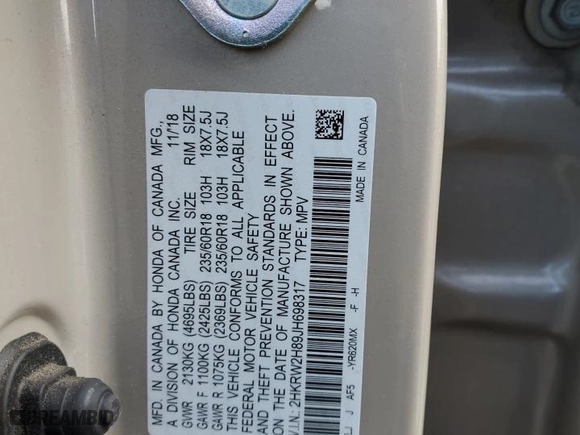 2018 Honda CR-V EX-L with VIN 2HKRW2H89JH698317, listed as a Copart auction lot 46048445 with 91,021 mi miles and Salvage Title. Bid and sale history available at carsss.com. Image 15.