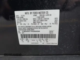 2019 Ford Explorer Sport с VIN 1FM5K8GT1KGA89596, выставлен на аукционе IAAI как лот 42577257 с пробегом 74 479 миль миль и . История ставок и продаж доступна на DreamBid. Изображение 9.