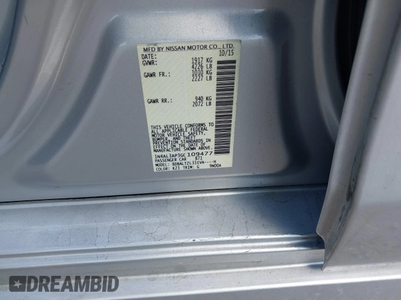 2016 Nissan Altima SR with VIN 1N4AL3AP3GC109477, listed as a IAAI auction lot 41512271 with 47,592 mi miles and . Bid and sale history available at DreamBid. Image 9.