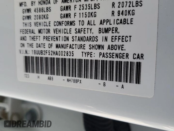 2017 Acura TLX V6 w/Technology Pkg with VIN 19UUB2F52HA002835, listed as a Copart auction lot 54277395 with 97,742 mi miles and Salvage Title. Bid and sale history available at carsss.com. Image 12.