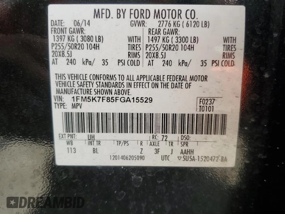2015 Ford Explorer Limited with VIN 1FM5K7F85FGA15529, listed as a Copart auction lot 51798425 with 163,497 mi miles and Salvage Title. Bid and sale history available at carsss.com. Image 13.