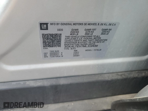 2021 GMC Terrain SLE с VIN 3GKALTEV7ML319930, выставлен на аукционе Copart как лот 53754315 с пробегом 29 088 миль миль и Чистый • Clean title. История ставок и продаж доступна на DreamBid. Изображение 12.