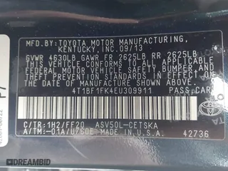 2014 Toyota Camry L with VIN 4T1BF1FK4EU309911, listed as a IAAI auction lot 41919036 with 109,633 mi miles. Bid and sale history available at carsss.com. Image 9.