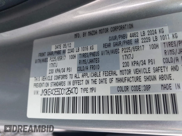 2013 Mazda CX-5 Touring with VIN JM3KE4CE5D0125470, listed as a IAAI auction lot 42051475 with 277,077 mi miles. Bid and sale history available at carsss.com. Image 9.