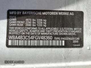2015 BMW 4 Series 435i xDrive with VIN WBA4B3C54FGV48360, listed as a Copart auction lot 51527474 with Not Provided miles and Salvage Title. Bid and sale history available at DreamBid. Image 12.