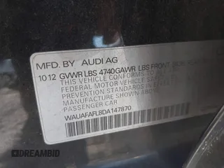 2013 Audi A4 Premium with VIN WAUAFAFL8DA147870, listed as a IAAI auction lot 41690927 with 115,030 mi miles. Bid and sale history available at carsss.com. Image 9.
