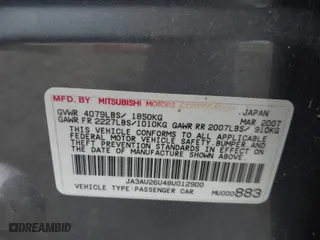 2008 Mitsubishi Lancer DE with VIN JA3AU26U48U012900, listed as a IAAI auction lot 41988059 with 216,797 mi miles. Bid and sale history available at carsss.com. Image 9.