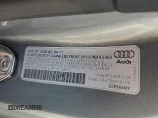 2011 Audi A5 Premium Plus with VIN WAULFAFH2BN018775, listed as a Copart auction lot 55427645 with 93,984 mi miles and Salvage title. Bid and sale history available at DreamBid. Image 12.