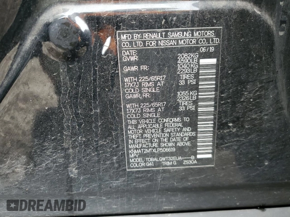 2020 Nissan Rogue SV with VIN KNMAT2MTXLP506619, listed as a Copart auction lot 55506965 with Not provided miles and Salvage title. Bid and sale history available at DreamBid. Image 12.