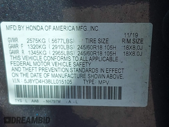 2020 Acura MDX z VIN 5J8YD4H38LL015105, wystawiony jako IAAI lot #41962016 z przebiegiem 100 603 mil mil oraz . Historia ofert i sprzedaży dostępna na DreamBid. Obrazek 9.