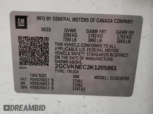 2019 Chevrolet Silverado 1500 Work Truck with VIN 2GCVKNEC2K1205861, listed as a Copart auction lot 51672785 with 104,733 mi miles and Salvage Title. Bid and sale history available at DreamBid. Image 12.