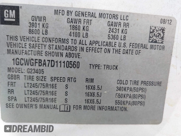 2013 Chevrolet Express Cargo with VIN 1GCWGFBA7D1110560, listed as a IAAI auction lot 41730234 with 185,291 mi miles and . Bid and sale history available at DreamBid. Image 9.