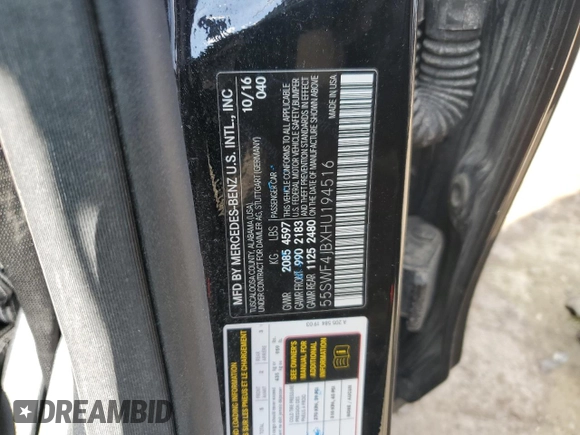 2017 Mercedes-Benz C 300 with VIN 55SWF4JBXHU194516, listed as a Copart auction lot 52325925 with 79,170 mi miles and Clean Title. Bid and sale history available at DreamBid. Image 13.
