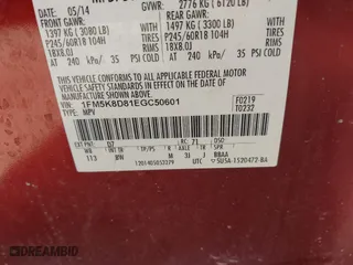 2014 Ford Explorer XLT with VIN 1FM5K8D81EGC50601, listed as a IAAI auction lot 41791652 with 194,775 mi miles. Bid and sale history available at carsss.com. Image 9.