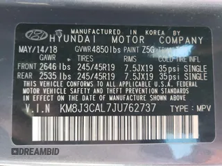 2018 Hyundai Tucson Sport z VIN KM8J3CAL7JU762737, wystawiony jako Copart lot #83538404 z przebiegiem 76 983 mil mil oraz Szkoda całkowita • Salvage title. Historia ofert i sprzedaży dostępna na DreamBid. Obrazek 14.