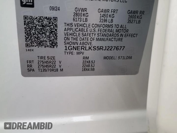2024 Chevrolet Traverse FWD RS with VIN 1GNERLKS5RJ227677, listed as a Copart auction lot 85093544 with 1,059 mi miles and Non Repairable. Bid and sale history available at carsss.com. Image 13.