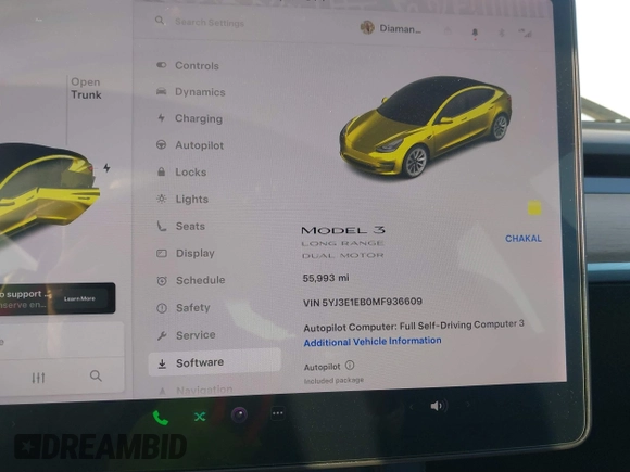 2021 Tesla Model 3 Long Range z VIN 5YJ3E1EB0MF936609, wystawiony jako IAAI lot #41599411 z przebiegiem 55 993 mil mil oraz . Historia ofert i sprzedaży dostępna na DreamBid. Obrazek 7.