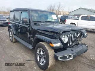 2019 Jeep Wrangler Unlimited Sahara with VIN 1C4HJXEG3KW626950, listed as a IAAI auction lot 41779814 with 50,613 mi miles and . Bid and sale history available at DreamBid. Image 1.