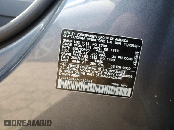 2023 Volkswagen Atlas SEL z VIN 1V2BR2CA4PC520336, wystawiony jako Copart lot #42851615 z przebiegiem 36 090 mil mil oraz Szkoda całkowita • Salvage title. Historia ofert i sprzedaży dostępna na DreamBid. Obrazek 14.