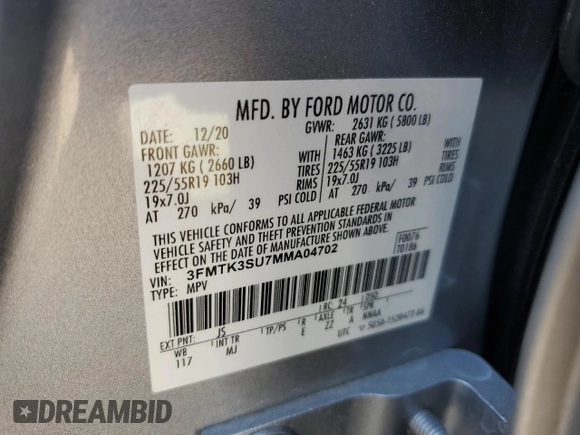 2021 Ford Mustang Mach-E Premium с VIN 3FMTK3SU7MMA04702, выставлен на аукционе Copart как лот 52875895 с пробегом 20 592 миль миль и Списание • Salvage title. История ставок и продаж доступна на DreamBid. Изображение 14.