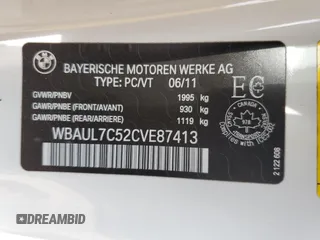 2012 BMW 1 Series 128i with VIN WBAUL7C52CVE87413, listed as a Copart auction lot 60557095 with 148,311 mi miles and Clean title. Bid and sale history available at DreamBid. Image 13.