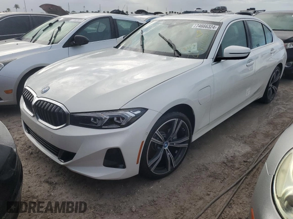 2024 BMW 3 Series 330e with VIN 3MW39FF09R8E27710, listed as a Copart auction lot 74666324 with 0 mi miles and Non Repairable. Bid and sale history available at carsss.com. Image 1.