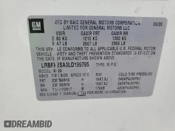 2020 Buick Envision Essence with VIN LRBFX2SA0LD199795, listed as a Copart auction lot 47567885 with 63,738 mi miles and Salvage Title. Bid and sale history available at DreamBid. Image 14.