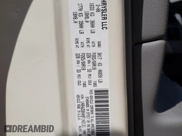 2008 Chrysler Aspen Limited z VIN 1A8HW58NX8F142131, wystawiony jako Copart lot #52396535 z przebiegiem Nie podano mil oraz Szkoda całkowita • Salvage title. Historia ofert i sprzedaży dostępna na DreamBid. Obrazek 12.