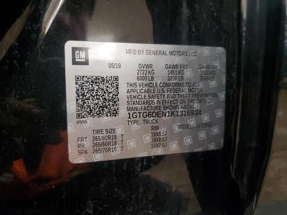 2019 GMC Canyon 4WD SLT with VIN 1GTG6DEN1K1316934, listed as a Copart auction lot 46669405 with 47,616 mi miles and Salvage Title. Bid and sale history available at carsss.com. Image 13.