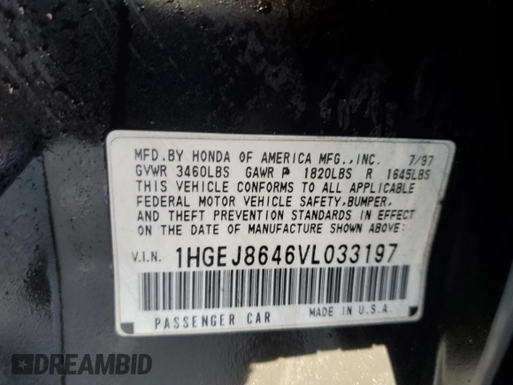 1997 Honda Civic EX z VIN 1HGEJ8646VL033197, wystawiony jako Copart lot #84891944 z przebiegiem Nie podano mil oraz Szkoda całkowita • Salvage title. Historia ofert i sprzedaży dostępna na DreamBid. Obrazek 12.