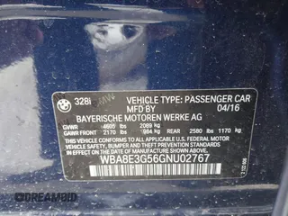 2016 BMW 3 Series 328i xDrive with VIN WBA8E3G56GNU02767, listed as a IAAI auction lot 41717848 with 45,640 mi miles. Bid and sale history available at carsss.com. Image 9.
