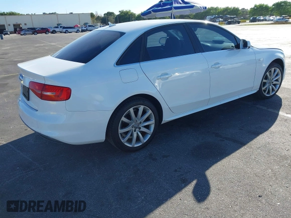 2014 Audi A4 Premium with VIN WAUAFAFL8EN012835, listed as a IAAI auction lot 41558062 with 105,674 mi miles. Bid and sale history available at carsss.com. Image 4.