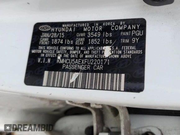 2015 Hyundai Accent Sport with VIN KMHCU5AEXFU220171, listed as a Copart auction lot 72114734 with 170,372 mi miles and Salvage Title. Bid and sale history available at carsss.com. Image 12.