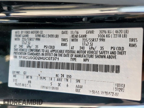 2017 Ford Escape SE z VIN 1FMCU0GD2HUC07371, wystawiony jako Copart lot #59223875 z przebiegiem 26 805 mil mil oraz Szkoda całkowita • Salvage title. Historia ofert i sprzedaży dostępna na DreamBid. Obrazek 13.