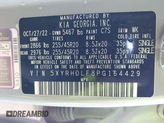 2023 Kia Sorento X-Line EX with VIN 5XYRHDLF8PG164429, listed as a IAAI auction lot 41354821 with 32,220 mi miles. Bid and sale history available at carsss.com. Image 9.