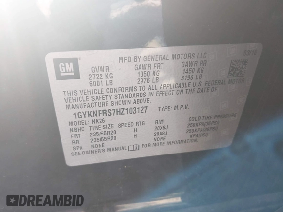 2017 Cadillac XT5 Platinum AWD z VIN 1GYKNFRS7HZ103127, wystawiony jako IAAI lot #41830037 z przebiegiem 82 480 mil mil oraz . Historia ofert i sprzedaży dostępna na DreamBid. Obrazek 9.