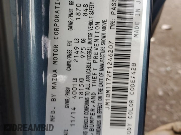 2015 Mazda 3 i SV with VIN JM1BM1T72F1246207, listed as a Copart auction lot 51022295 with 78,621 mi miles and Salvage Title. Bid and sale history available at carsss.com. Image 15.