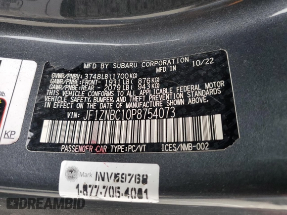 2023 Toyota GR86 with VIN JF1ZNBC10P8754073, listed as a Copart auction lot 89213785 with 35,597 mi miles and Salvage Title. Bid and sale history available at carsss.com. Image 12.