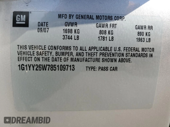 2008 Chevrolet Corvette with VIN 1G1YY26W785109713, listed as a Copart auction lot 44725745 with 134,565 mi miles and Salvage Title. Bid and sale history available at carsss.com. Image 13.