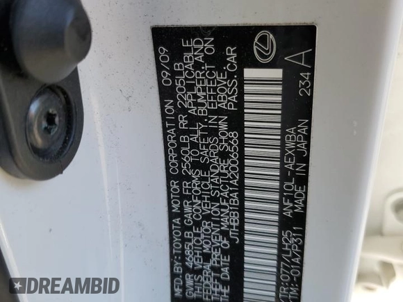2010 Lexus HS 250h z VIN JTHBB1BA1A2006568, wystawiony jako Copart lot #47239005 z przebiegiem 80 661 mil mil oraz Szkoda całkowita • Salvage title. Historia ofert i sprzedaży dostępna na DreamBid. Obrazek 13.