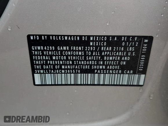 2012 Volkswagen Jetta TDI w/Premium & Nav z VIN 3VWLL7AJ8CM365576, wystawiony jako Copart lot #56728245 z przebiegiem 102 088 mil mil oraz Szkoda całkowita • Salvage title. Historia ofert i sprzedaży dostępna na DreamBid. Obrazek 12.
