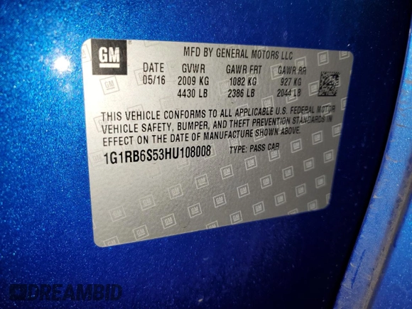 2017 Chevrolet Volt Premier with VIN 1G1RB6S53HU108008, listed as a Copart auction lot 70070082 with 81,911 mi miles. Bid and sale history available at carsss.com. Image 14.